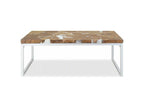 Table basse rectangulaire teck massif clair et pieds métal blanc Lumenao LHUT55169