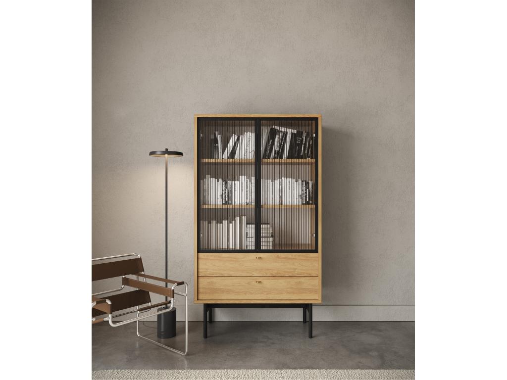 Low display cabinet - 85cm - with two drawers - hickory wood color - Lumenao SLBJ12382