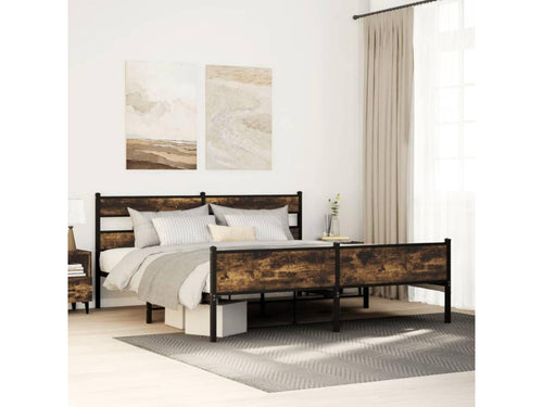 Metal bed frame without mattress, smoked oak, 180x200 cm, TQYK41357