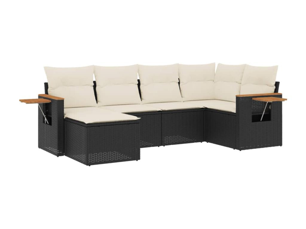 Salon de jardin 6 pcs avec coussins noir résine tressée UIWW95822