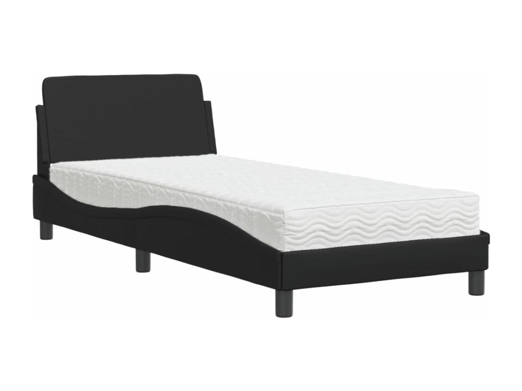 Lit avec matelas noir 90x200 cm similicuir GDTN85367