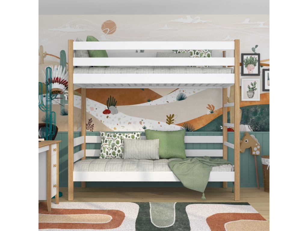 Lit superposé en bois N03 Blanc / Chêne Naturel 90x180 SLRU74437