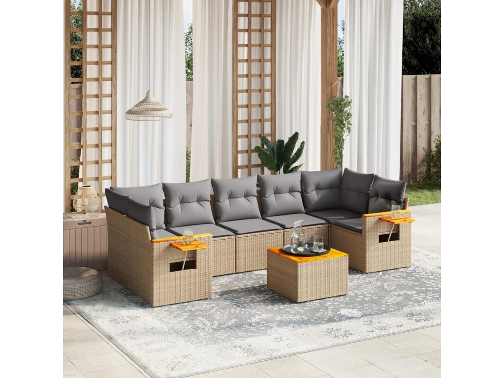 Salon de jardin avec coussins 8 pcs beige résine tressée DGAK96227