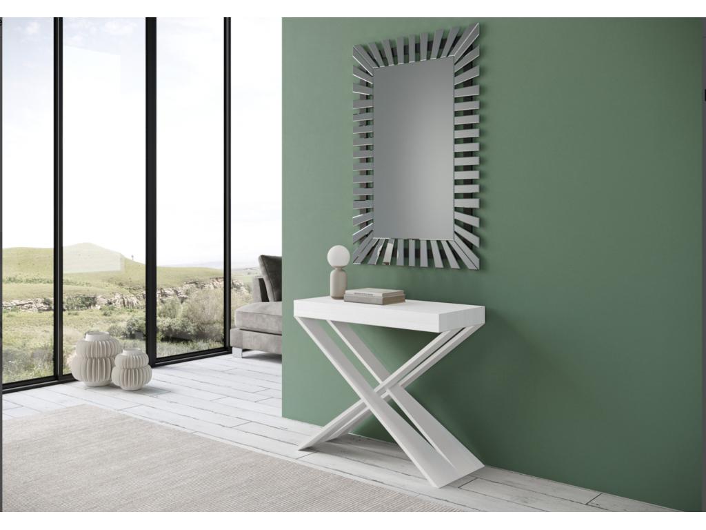 Lumenao extendable console table with a wooden design and crossed legs in wood and white steel - Brown color - Legs and support on Lumenao - 3 slim extensions XION26188