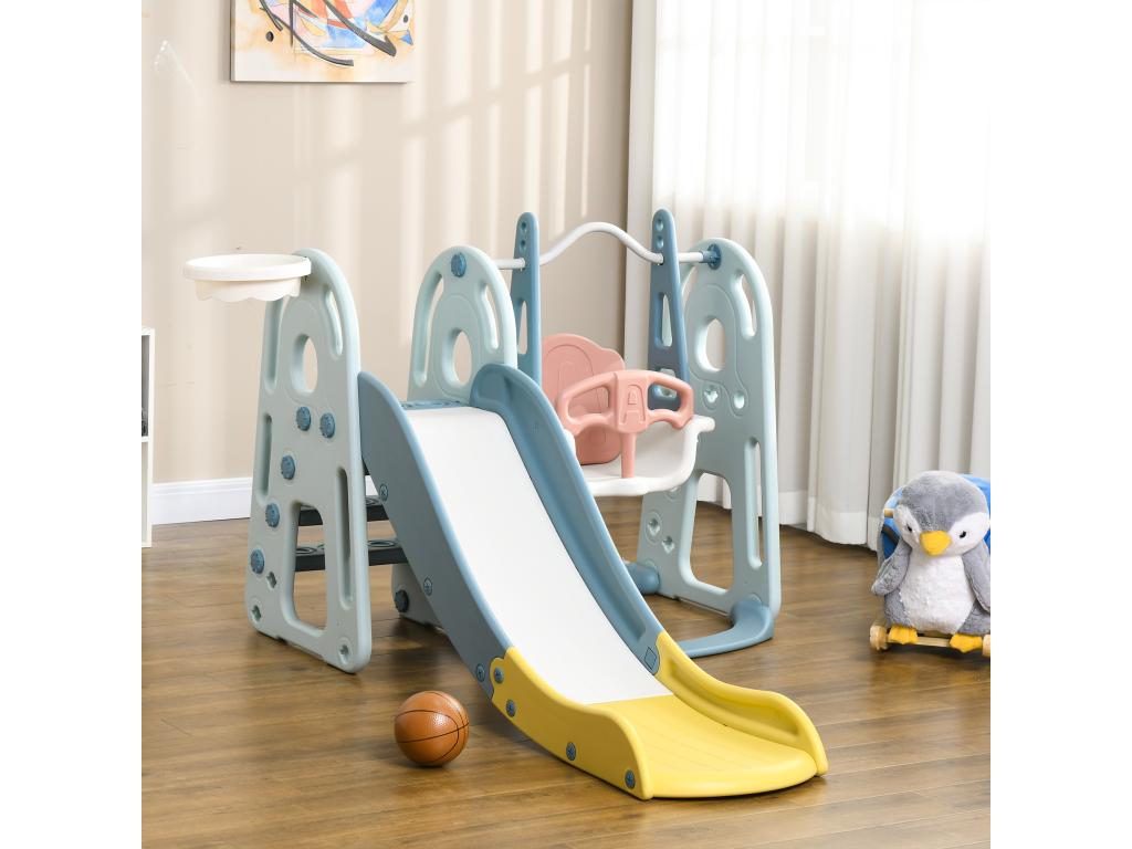 Children's play structure with slide and swing, basketball hoop, 3-in-1 play area for indoor and outdoor use, dimensions: 200x150x100 cm PRWG64464