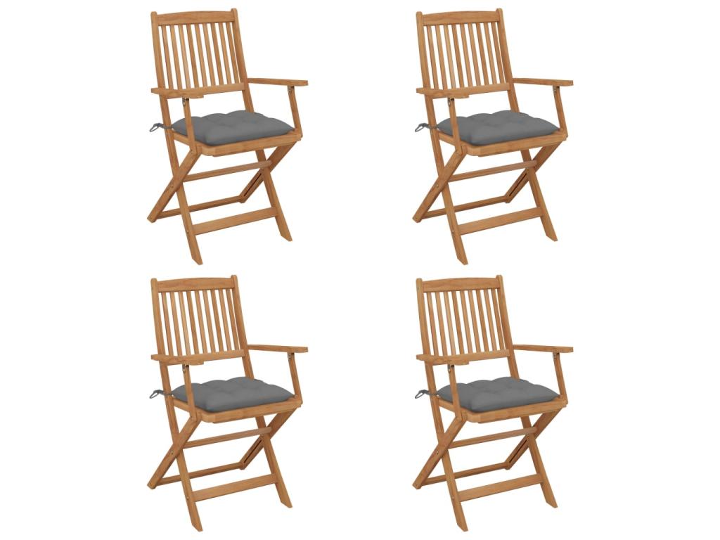 4-piece folding garden chairs with cushions, Bois d'Boislis wood, 16 XIGE21460
