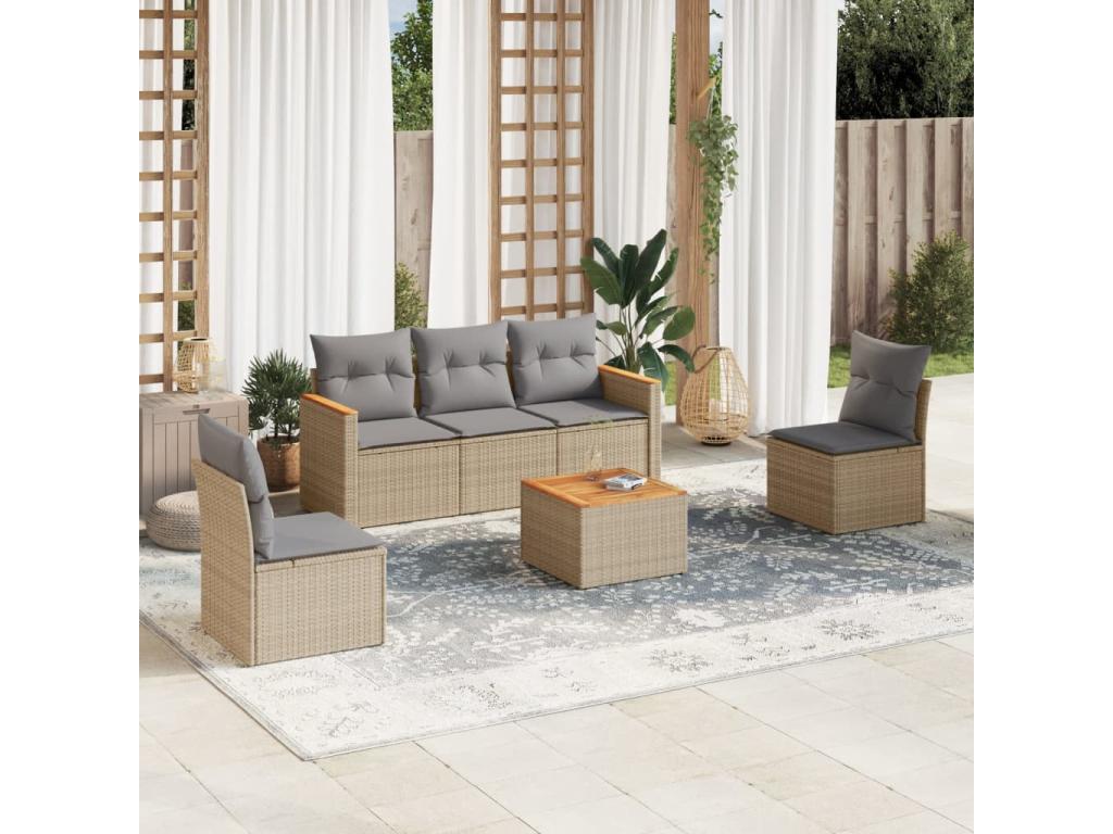 Salon de jardin avec coussins 6 pcs beige résine tressée DULW47526