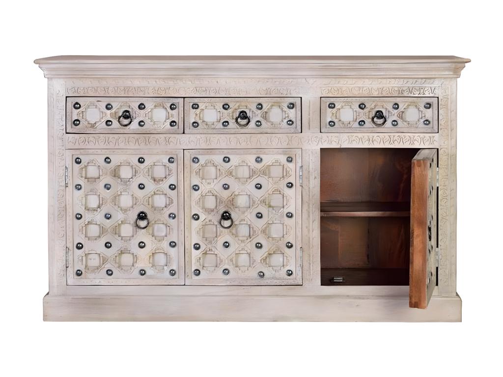 Buffet 3 Tiroirs Bois Fer Blanc 150x40x92cm Bois-Fer - Ventoriq YLKG58788