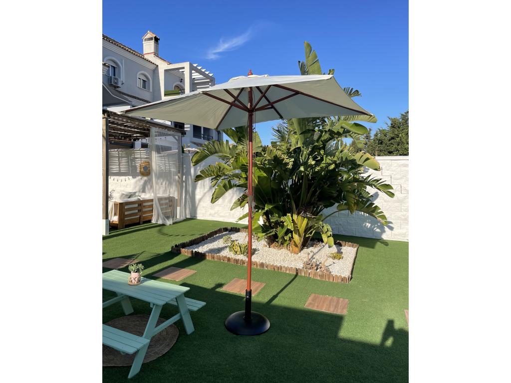 Wooden garden parasol with white and beige canopy 144x195 cm FLAMENCO VTTB51193