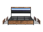Lit adulte 180x200cm avec 4 tiroirs et LED - cadre en métal - Marron WGHG71076
