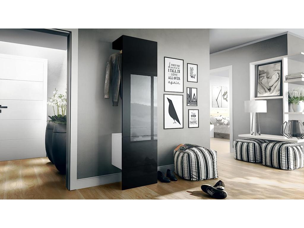 Coat rack, matte white and high-gloss black, WxHxD 52x193x35 cm, NCMB26666