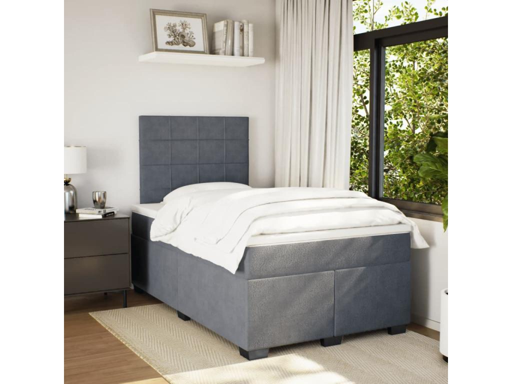 Sommier à Ventoriq de lit et matelas gris foncé 120x190cm velours QYED30110