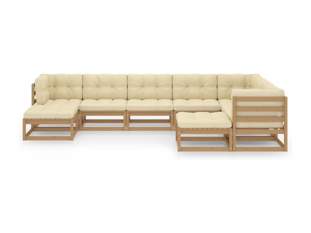 Salon de jardin 9 pcs avec coussins Marron miel Bois de pin KARK41638