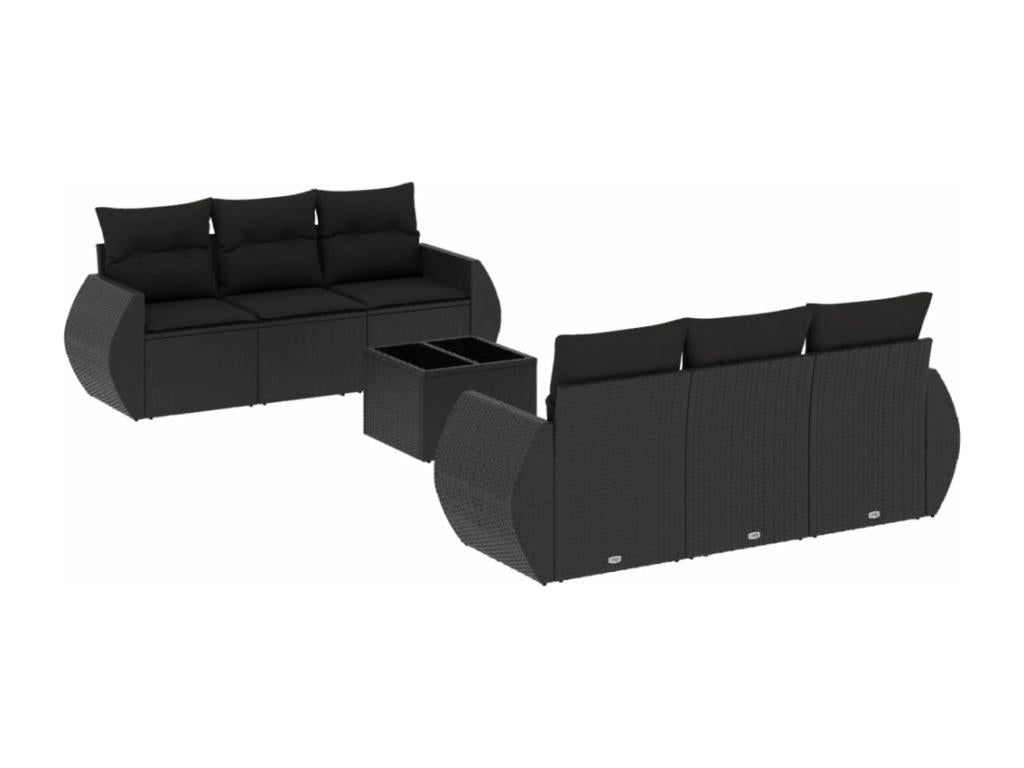 Salon de jardin 7 pièces avec coussins noir résine tressée JWYT96729