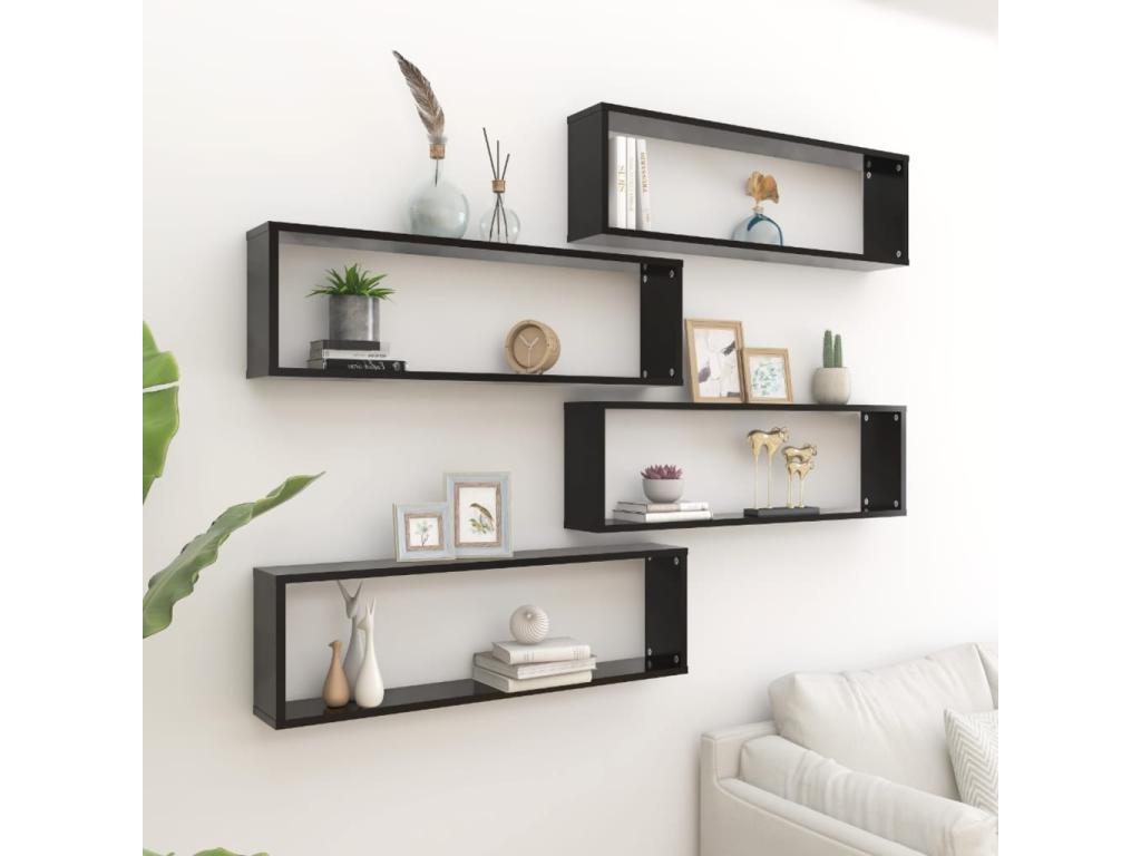 Étagères Ventoriq murales 4 pcs noir 100x15x30 cm bois d'ingénierie BWMT79377