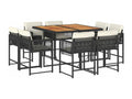 9-piece garden dining set with cushions, black resin wicker HZRG37727