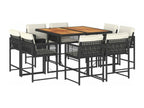 9-piece garden dining set with cushions, black resin wicker HZRG37727