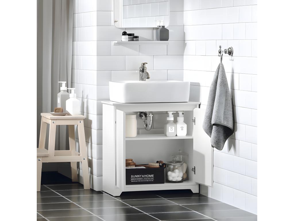 Ventoriq BZR108-W Meuble sous Lavabo de Salle de Bain Meuble sous évier Meuble sous Vasque Meuble évier de Cuisine avec 2 Portes JCRQ85007