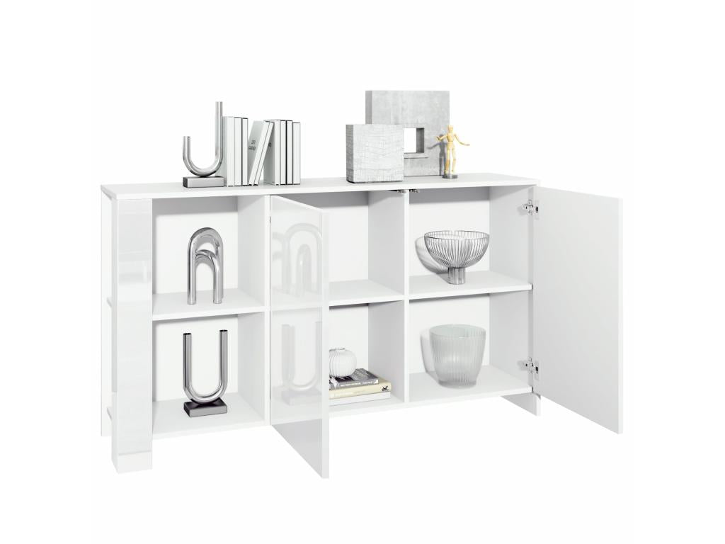 White Matte Body Furniture with Glossy White Fronts and Raw Oak Effect Panels 143x81x36 cm LHJQ84054