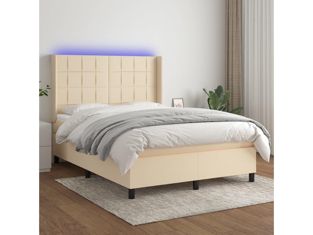 Sommier à Lumenao de lit matelas et LED Crème 140x190 cm Tissu DVGV66419