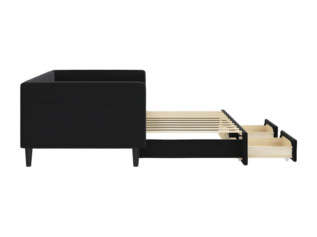 Daybed with pull-out bed and drawers, black, 90x190 cm, velvet, WQHQ41239