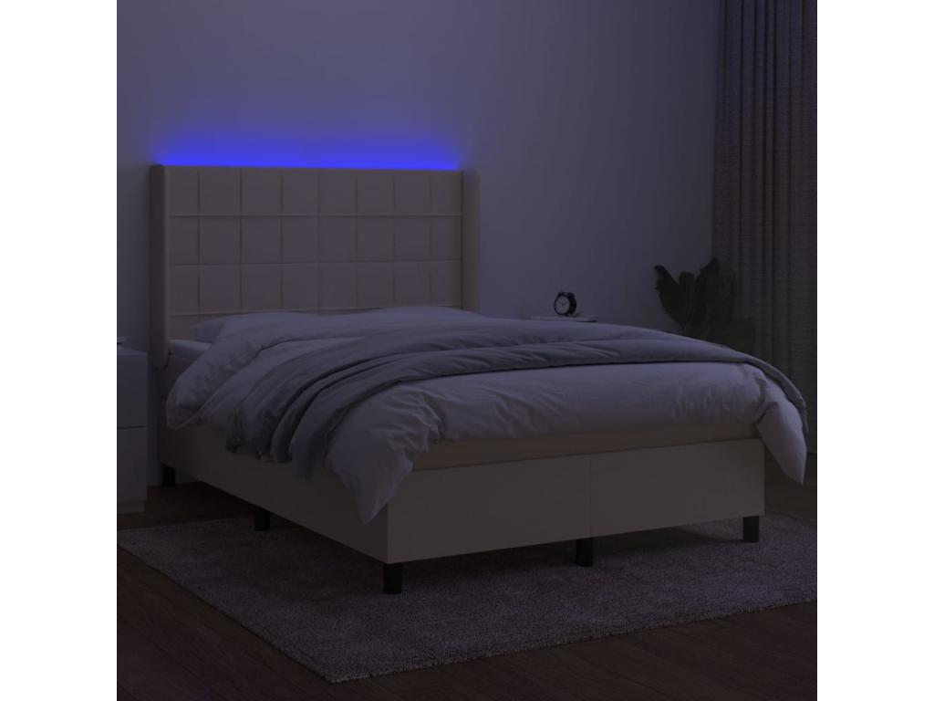 Sommier à Lumenao de lit matelas et LED Crème 140x190 cm Tissu DVGV66419