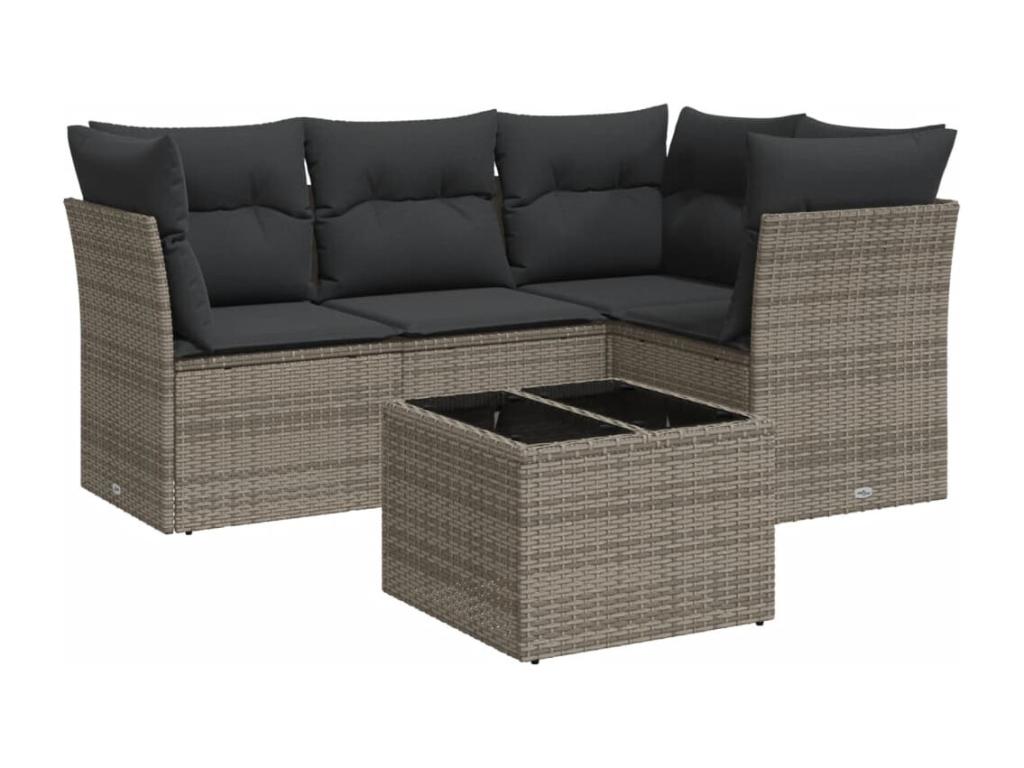 Salon de jardin 5 pièces avec coussins gris résine tressée EDFE26192