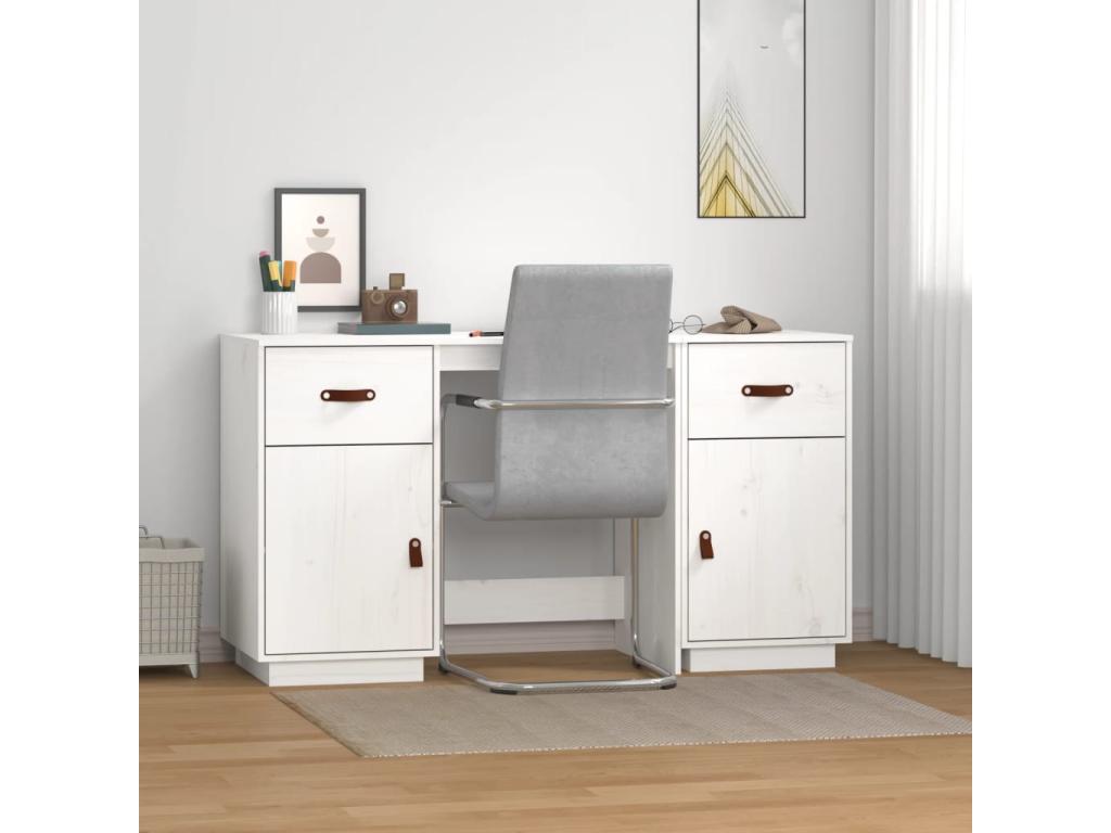 Bureau avec armoires Blanc 135x50x75 cm Bois massif de pin JNPJ45383