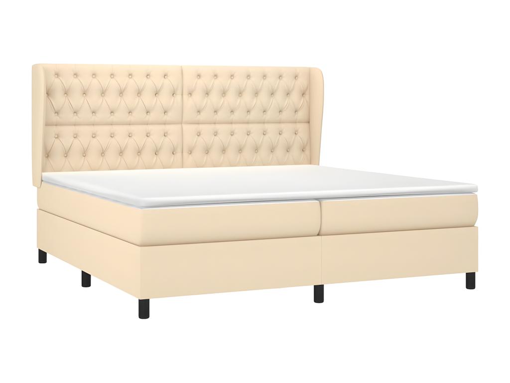 Upholstered bed base with mattress, Cream 200x200 cm, Fabric DNJQ42902