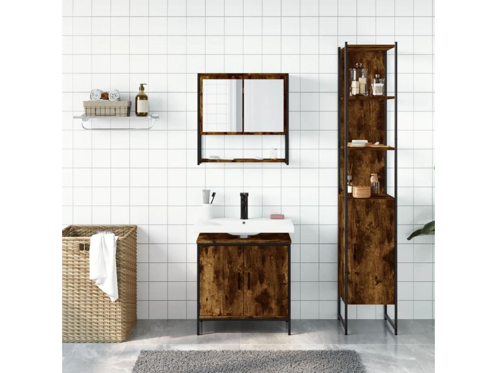 Ensemble de meubles de salle de bain 3 pcs Chêne fumé SCJM23910