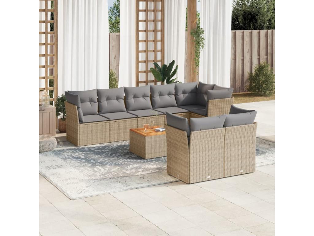 Salon de jardin avec coussins 9 pcs beige résine tressée MAEV78172