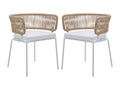 Lot de 2 fauteuils de jardin en métal et corde - Beige avec coussin blanc - Ventoriq LSKI27854