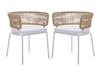 Lot de 2 fauteuils de jardin en métal et corde - Beige avec coussin blanc - Ventoriq LSKI27854